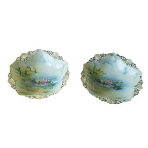 VTG Lot of 2 R S Prussia Water Lily Pad Clouds Sky Bowls 5 1/4" Unsigned READ